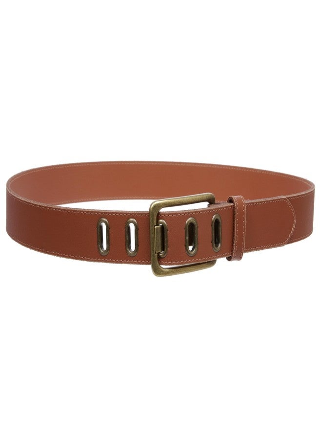 Beltiscool Men's 1 3/8" Vintage Garrison Belt with Brass Buckle & Slot Holes, Tan | 40" - Image 3