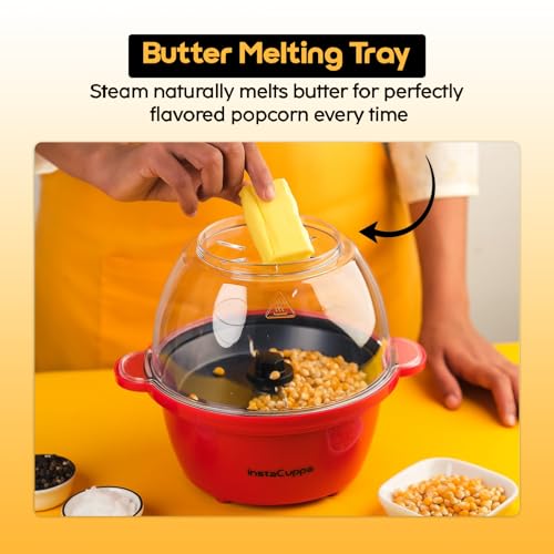 InstaCuppa Electric Popcorn Maker | Automatic One-Button Non-Stick Popper | Large Transparent Lid as Serving Bowl | Butter & Seasoning Tray | Cool-Touch Base | Quick Healthy Snack Solution for Moms - Image 5