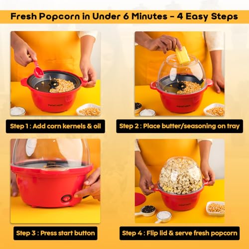 InstaCuppa Electric Popcorn Maker | Automatic One-Button Non-Stick Popper | Large Transparent Lid as Serving Bowl | Butter & Seasoning Tray | Cool-Touch Base | Quick Healthy Snack Solution for Moms - Image 2
