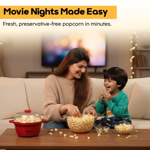 InstaCuppa Electric Popcorn Maker | Automatic One-Button Non-Stick Popper | Large Transparent Lid as Serving Bowl | Butter & Seasoning Tray | Cool-Touch Base | Quick Healthy Snack Solution for Moms - Image 3