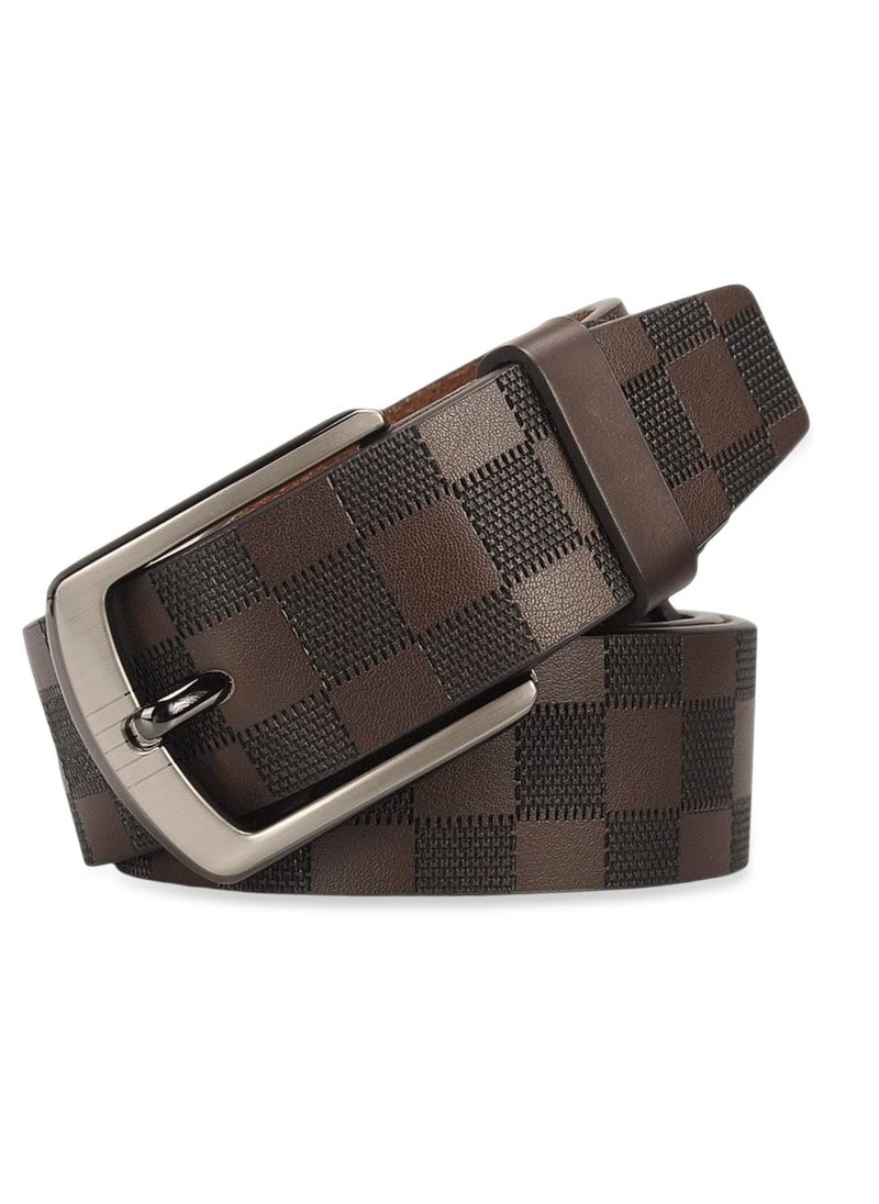 Excefore - Mens Leather Belt Checkerboard Embossed Genuine Leather Belt Adjustable Belts For Jeans Pants Suits Casual Dress Belts - Image 1