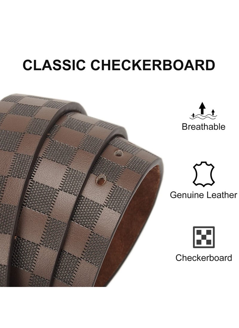 Excefore - Mens Leather Belt Checkerboard Embossed Genuine Leather Belt Adjustable Belts For Jeans Pants Suits Casual Dress Belts - Image 1