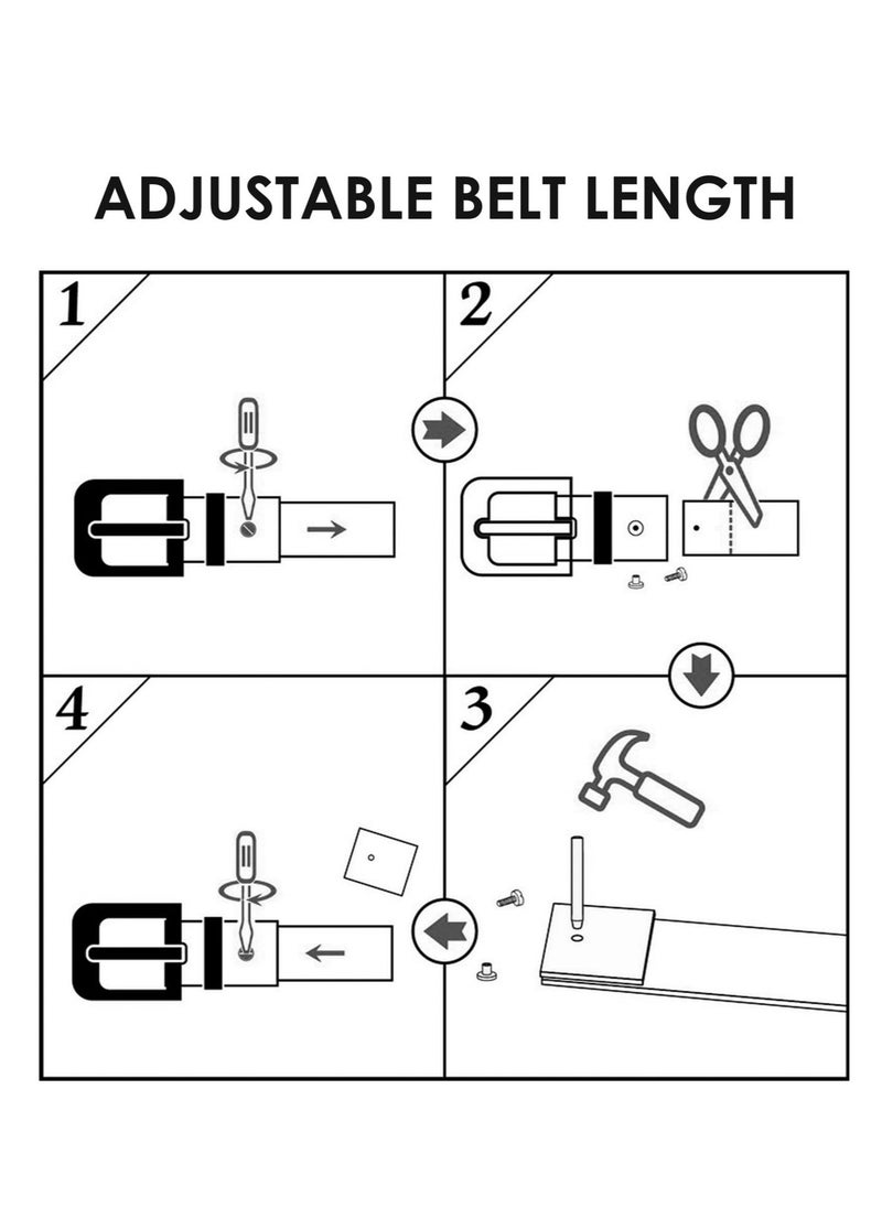 Excefore - Mens Leather Belt Checkerboard Embossed Genuine Leather Belt Adjustable Belts For Jeans Pants Suits Casual Dress Belts - Image 1