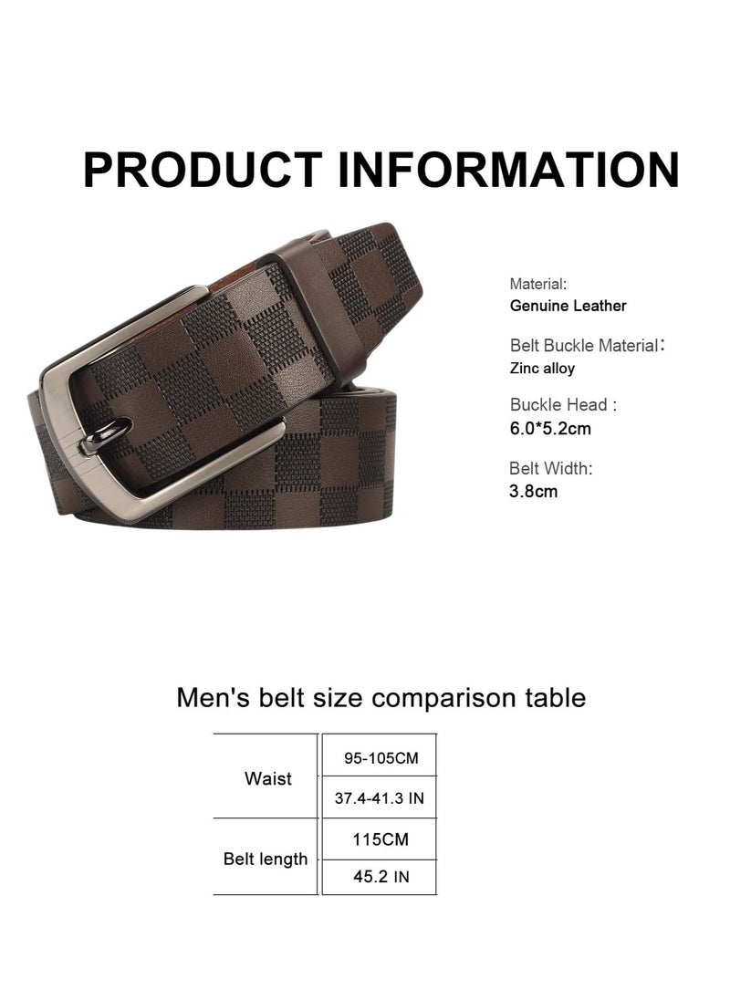 Excefore - Mens Leather Belt Checkerboard Embossed Genuine Leather Belt Adjustable Belts For Jeans Pants Suits Casual Dress Belts - Image 1
