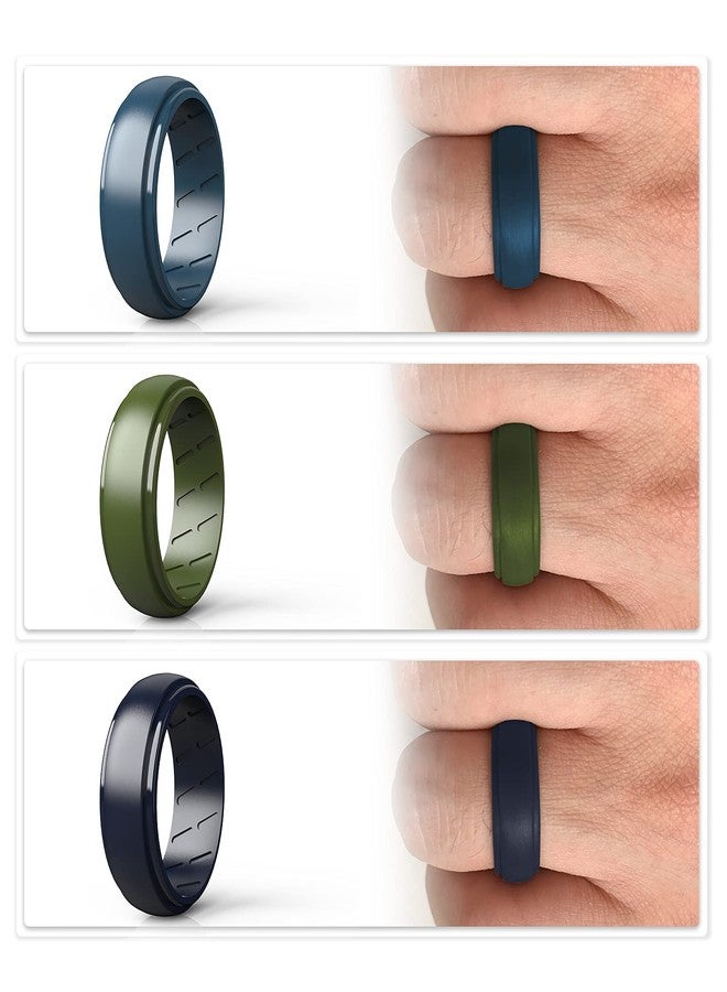 Qinaoco Silicone Ring Men, 2/7 Rings Set Rubber Wedding Bands for Men - Step Edge Airflow Inner Grooves, 8mm Wide, 2.2mm Thick - Image 4