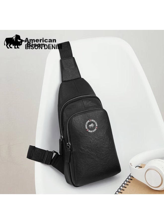 American Bison Meizhouyeniou Men's Backpack, Single Shoulder Bag, Top-layer Cowhide Crossbody Bag, 3d Logo Chest Pack, Men's Bag, Birthday Gift For Boyfriend - Image 1