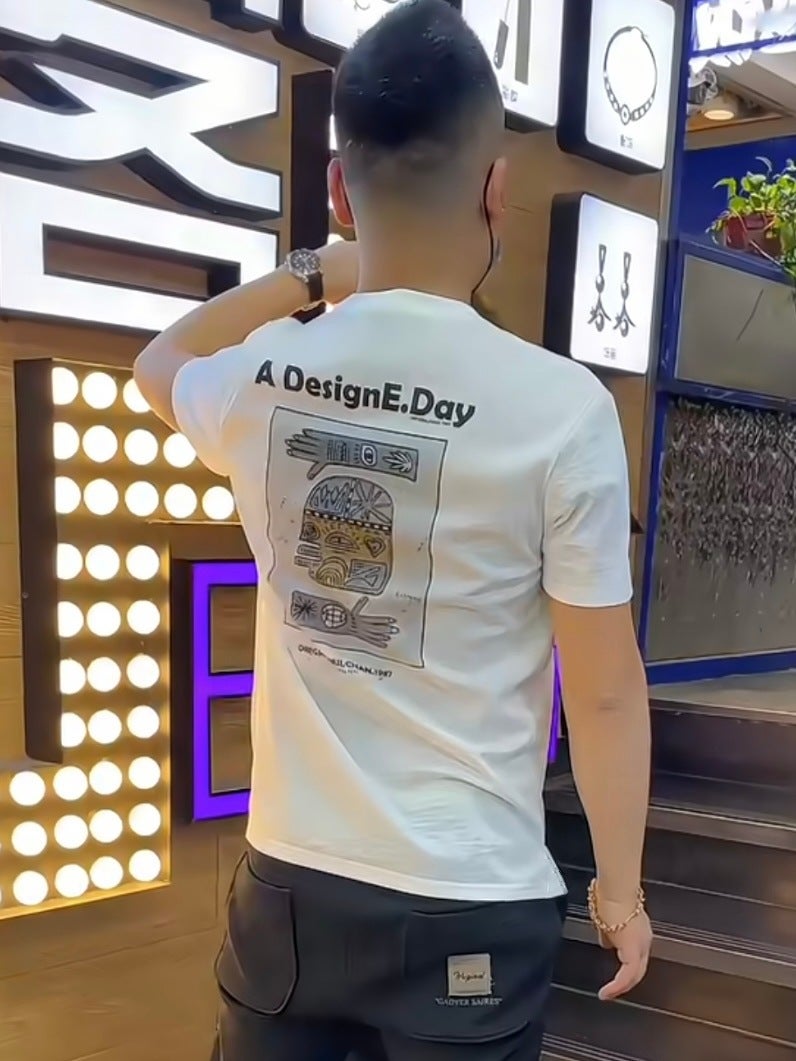 Trendy Brand Pure Cotton Short-Sleeved T-Shirt For Men 2024 Fun Cartoon Print Youth Slim Half-Sleeved T-Shirt - Image 1