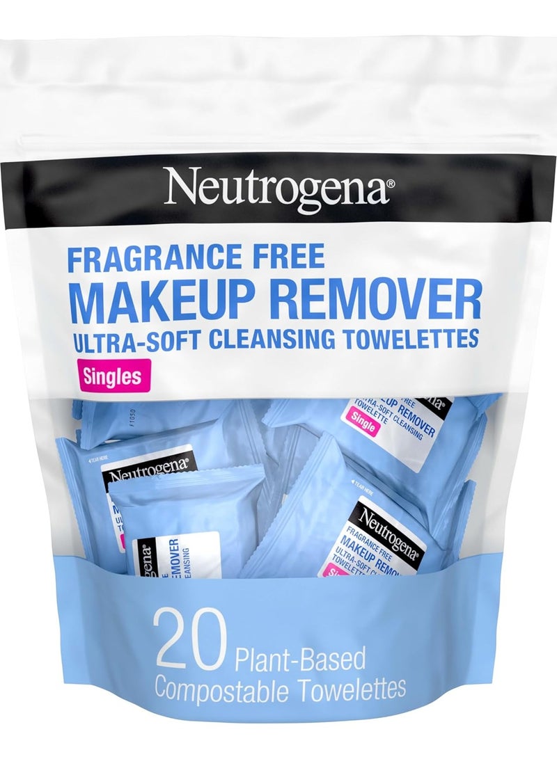 Neutrogena Neutrogena Facial Cleansing Towelette Singles, Daily Face Wipes to Remove Dirt, Oil, Makeup & Waterproof Mascara, Gentle, Alcohol-Free, Individually Wrapped, 20 Count - Image 1