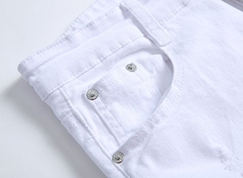 FREDD MARSHALL Men's White Skinny Slim Fit Ripped Distressed Destroyed Stretch Jeans Pants,White,34W - Image 3
