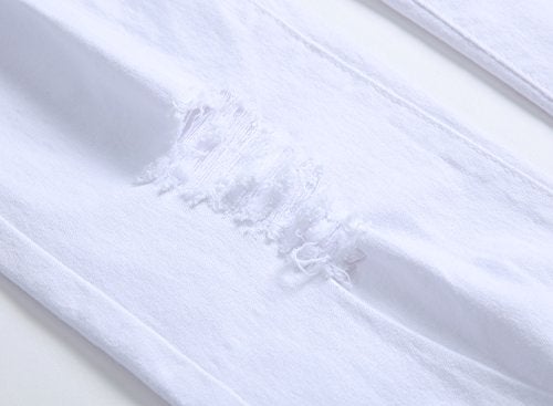 FREDD MARSHALL Men's White Skinny Slim Fit Ripped Distressed Destroyed Stretch Jeans Pants,White,34W - Image 5
