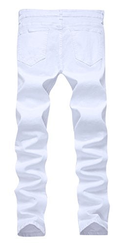 FREDD MARSHALL Men's White Skinny Slim Fit Ripped Distressed Destroyed Stretch Jeans Pants,White,34W - Image 2