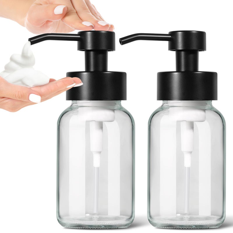GMISUN Foam Soap Dispenser 2 Pack 85 fl oz 250 ml Clear Glass Soap Dispenser for Bathroom Kitchen Modern Hand Soap Dispensers Refillable Glass Foaming Soap Dispensers with Waterproof Labels - Image 2