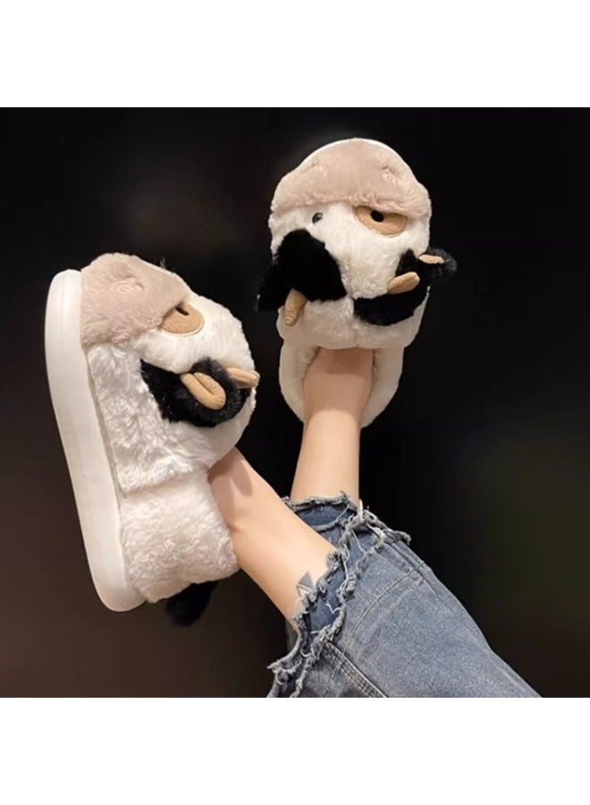 Cute Cow Children's Cotton Slippers Female Autumn And Winter Soft Cute Home Warm Non-slip Thick Bottom Parent-child Plush Slippers Couple