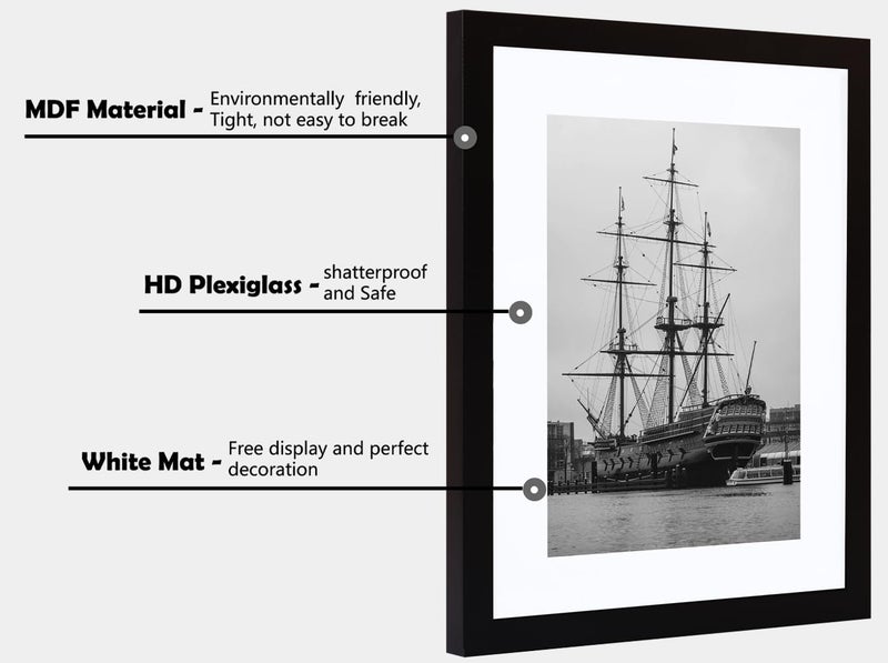 PEALSN 8x12 Picture Frame Set of 6  Display Pictures 6 x 8 with Mat or 8 x 12 Without Mat for Wall Mounting or Table Top Display  Photo Frames Collage for Wall Decor  Black - Image 3