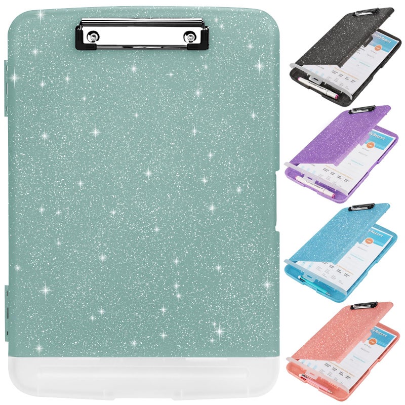 SFLHHDM Glitter Clipboard with StorageStorage Clipboard with Pen HolderA4 Binder Clip Boards 85x11 with Low Profile ClipSide Opening Sparkle Clipboards Clipboards Folder for Office SuppliesGrayish Green - Image 2