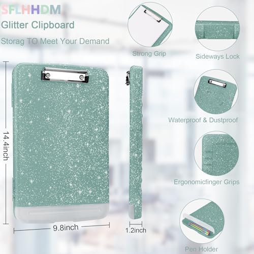 SFLHHDM Glitter Clipboard with StorageStorage Clipboard with Pen HolderA4 Binder Clip Boards 85x11 with Low Profile ClipSide Opening Sparkle Clipboards Clipboards Folder for Office SuppliesGrayish Green - Image 3