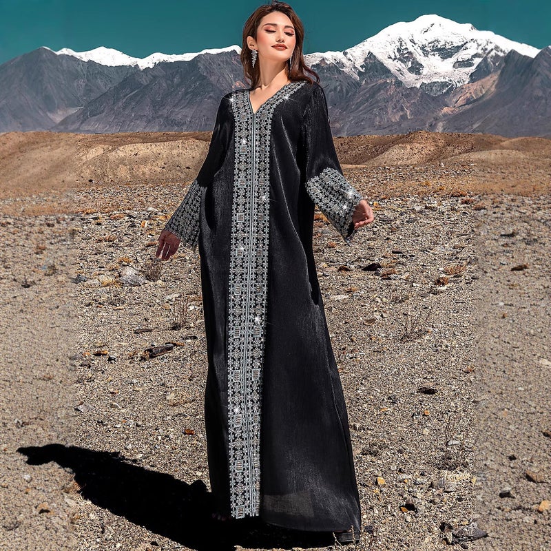 فستان أنيق بياقة V مع تطريز فاخر BA5225 - Image 1