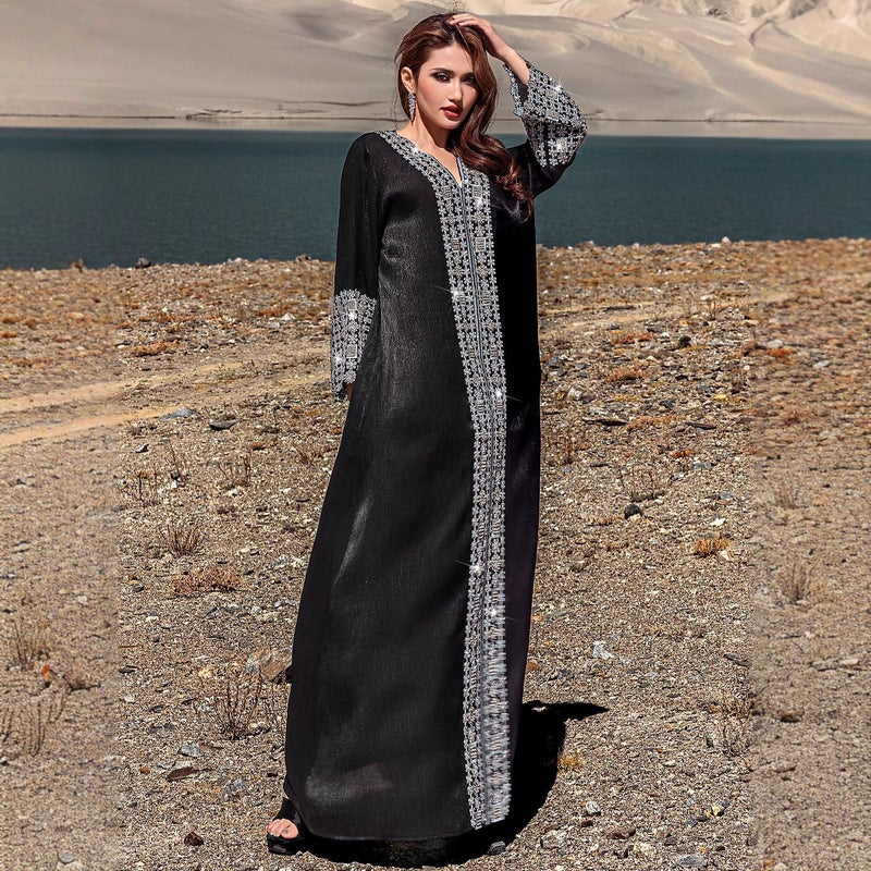 فستان أنيق بياقة V مع تطريز فاخر BA5225 - Image 3