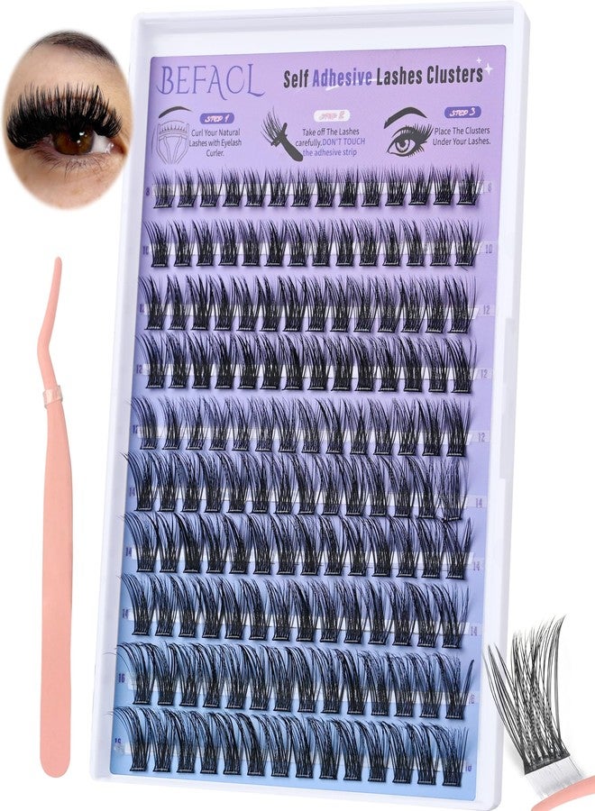 BEFACL Self Adhesive Eyelashes Clusters Press on Lash Clusters Wispy Lash Extensions No Glue Needed Lashes Clusters Natural Cluster Eyelash Extensions Kit with Tweezers (8-16mm,C Curl) - Image 1