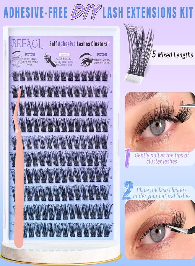 BEFACL Self Adhesive Eyelashes Clusters Press on Lash Clusters Wispy Lash Extensions No Glue Needed Lashes Clusters Natural Cluster Eyelash Extensions Kit with Tweezers (8-16mm,C Curl) - Image 5