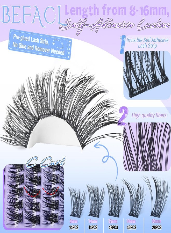 BEFACL Self Adhesive Eyelashes Clusters Press on Lash Clusters Wispy Lash Extensions No Glue Needed Lashes Clusters Natural Cluster Eyelash Extensions Kit with Tweezers (8-16mm,C Curl) - Image 2