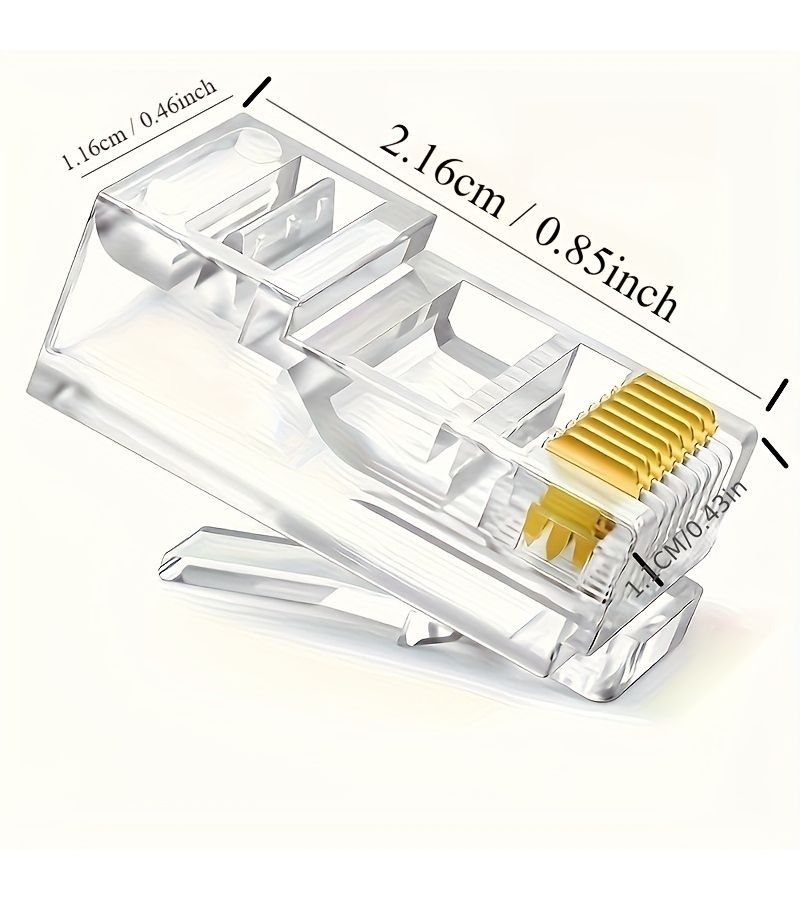 100 قطعة من موصلات RJ45 من الفئة 6 والفئة 5e القابلة للمرور، مطلية بالذهب، قابس كابل شبكة UTP - Image 3