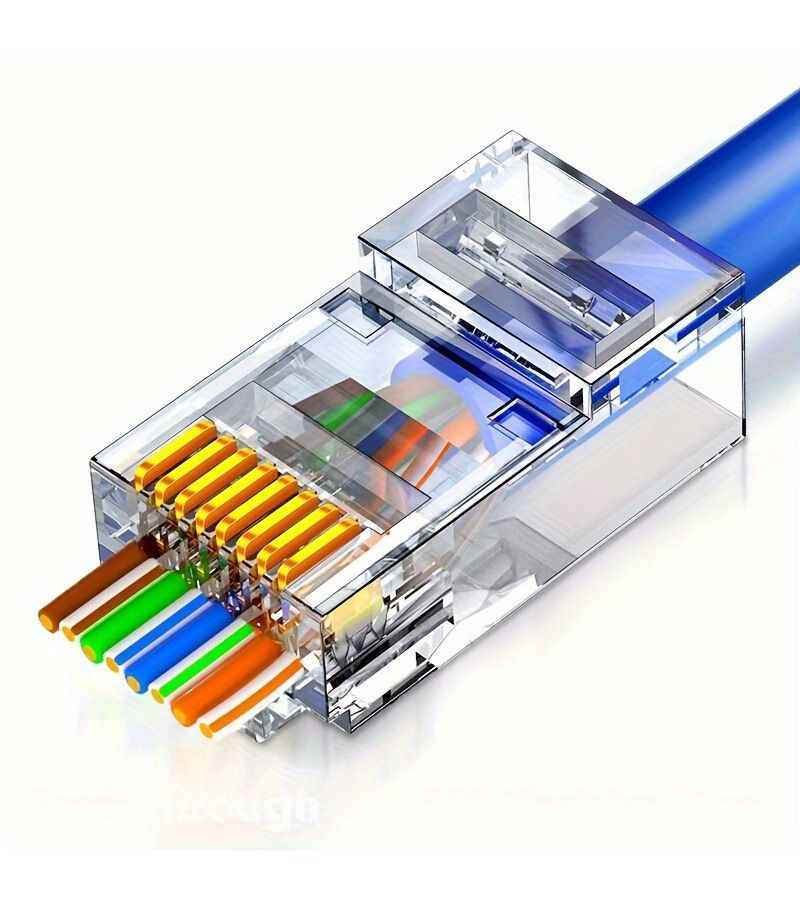 100 قطعة من موصلات RJ45 من الفئة 6 والفئة 5e القابلة للمرور، مطلية بالذهب، قابس كابل شبكة UTP - Image 2