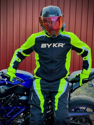 BYKR Motorcycle Pants for Men Women Armored Cordura Overpants Enduro ATV Dual Sports Motocross Cargo Touring Adventure Pant 30WX32L Fluorescent Green - Image 3