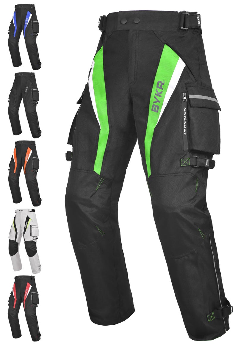 BYKR Motorcycle Pants for Men Women Armored Cordura Overpants Enduro ATV Dual Sports Motocross Cargo Touring Adventure Pant 30WX32L Fluorescent Green - Image 2