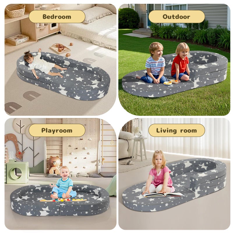 Tykacna Travel Toddler Bed, 3-in-1 Portable Foldable Toddler Chair,Soft Foam Floor Bed Lounger with Washable Cover,Star - Image 5