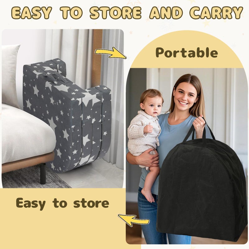 Tykacna Travel Toddler Bed, 3-in-1 Portable Foldable Toddler Chair,Soft Foam Floor Bed Lounger with Washable Cover,Star - Image 4