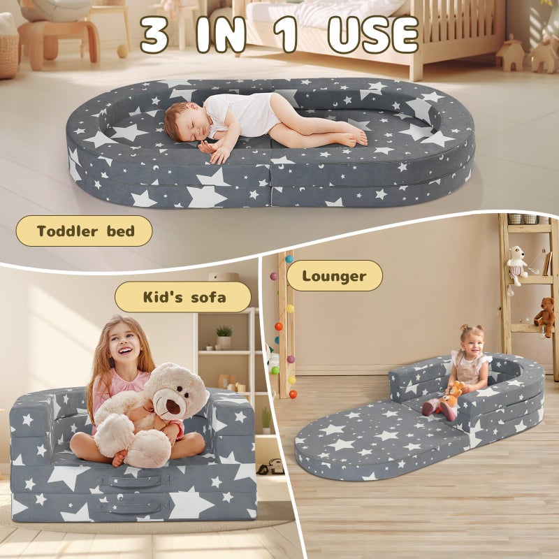 Tykacna Travel Toddler Bed, 3-in-1 Portable Foldable Toddler Chair,Soft Foam Floor Bed Lounger with Washable Cover,Star - Image 3