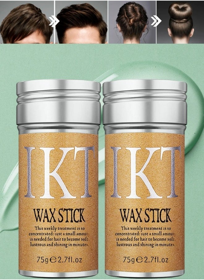 IKT 2 Pcs Hair Wax Stick(75gx2) Hair Pomade Stick Long-Lasting Styling Wax Stick Hair Wax Stick Smoothing & Slick Stick for Hair Wigs Styling Waxes for Fly Away & Edge Anti Frizz Hair  - Image 1