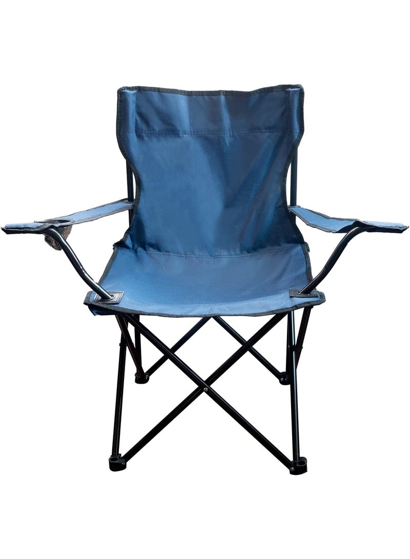 Decorhills Folding Beach Chair, Portable Outdoor Collapsible Camping Chair with Steel Frame and Polyester Seat, Big Chair for Hiking, Fishing, Picnic, Garden, Beach – Blue - Image 1
