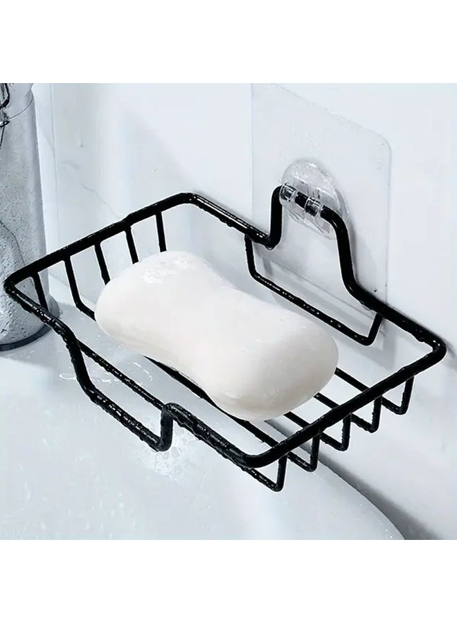 2 In 1 Black Wall Mounted Soap Holder With Drain Hole Heavy Duty Alloy Modern - Image 1