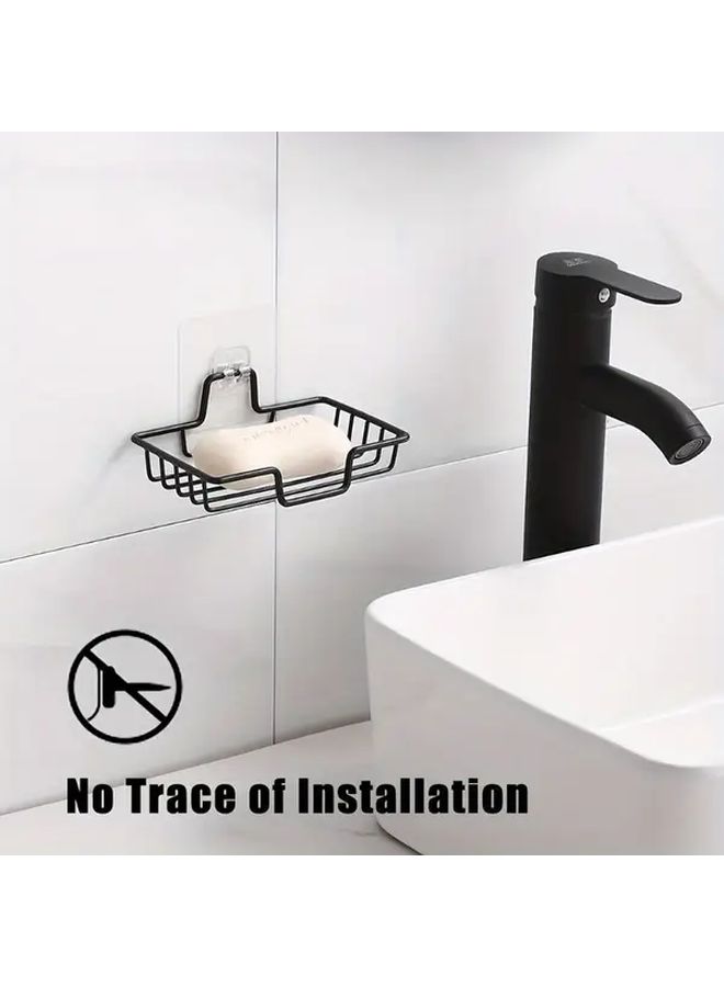 2 In 1 Black Wall Mounted Soap Holder With Drain Hole Heavy Duty Alloy Modern - Image 2