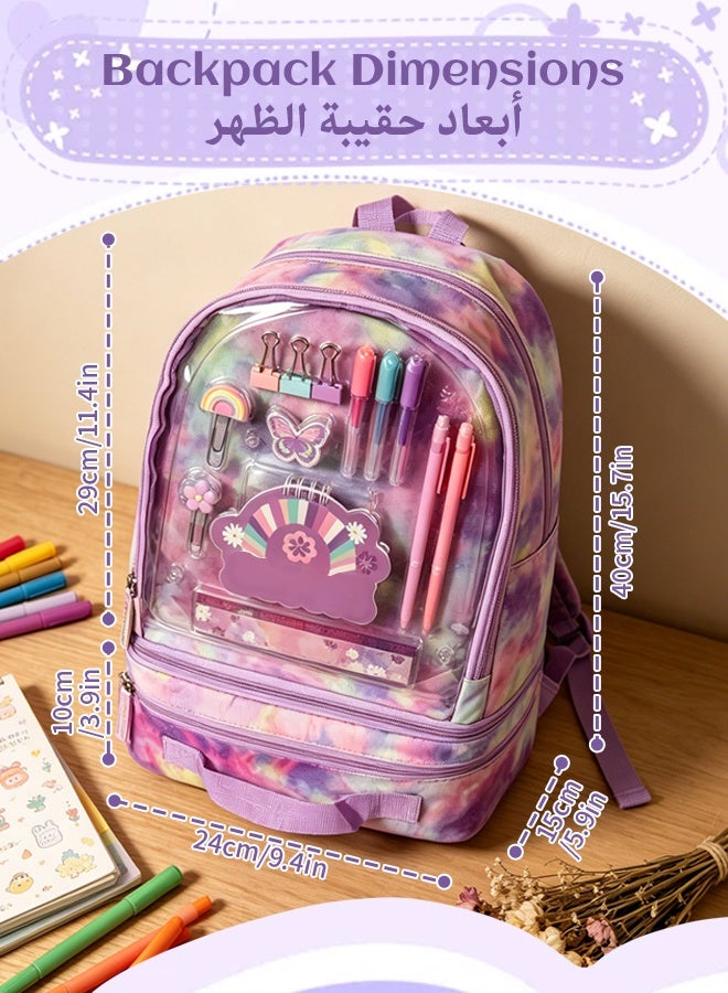 SOOO GOOD School Bag 3 in 1 Set, Tie-Dye Backpack with Detachable Lunch Box Bag & Stationery Set, Waterproof Large Capacity Bookbag for School, Outdoor Picnic, Hiking - Image 5