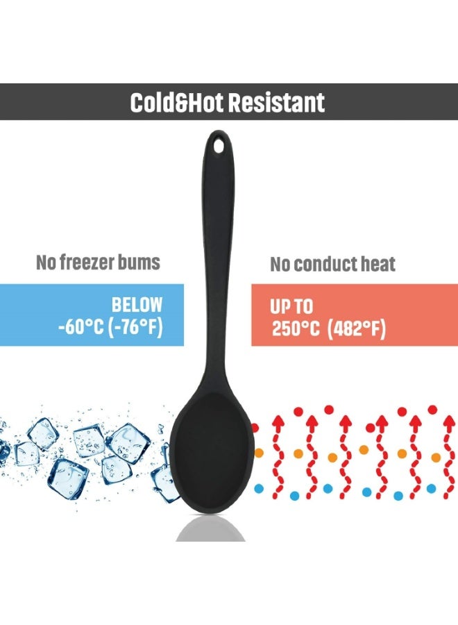 بواو 4 قطع ملاعق سيليكون للطبخ مقاس 10.6 انش، ملاعق تقديم كبيرة غير لاصقة مقاومة للحرارة، ملعقة مشقوقة للخلط والتقليب، ادوات الطبخ للمطبخ، امنة للاستخدام في غسالة الصحون (اسود) - Image 3