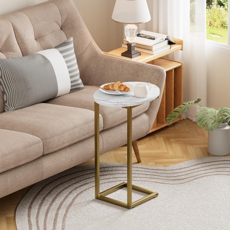 Katrawu C Shaped End Table, Oval Couch Side Tables for Living Room, Sofa End Table with Metal Frame, Small Wooden Snack Table for Bedroom, Small Spaces, Easy Assembly, Gold - Image 2