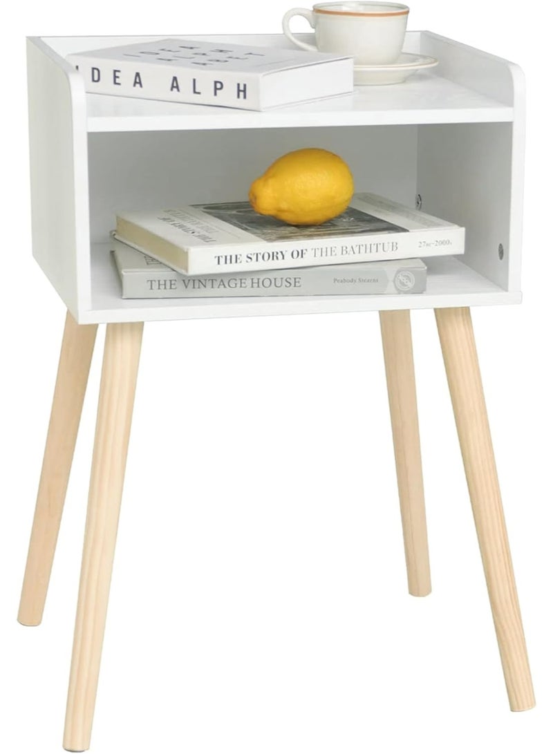 جورونب طاولة جانبية بيضاء، طاولة جانبية صغيرة للسرير للمساحات الصغيرة، طاولة جانبية حديثة منتصف القرن مع مساحة تخزين وأرجل من الخشب الصلب لغرفة النوم وغرفة المعيشة (أبيض) - Image 1