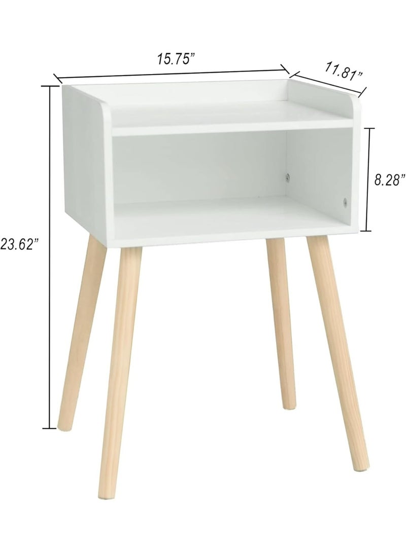 جورونب طاولة جانبية بيضاء، طاولة جانبية صغيرة للسرير للمساحات الصغيرة، طاولة جانبية حديثة منتصف القرن مع مساحة تخزين وأرجل من الخشب الصلب لغرفة النوم وغرفة المعيشة (أبيض) - Image 3