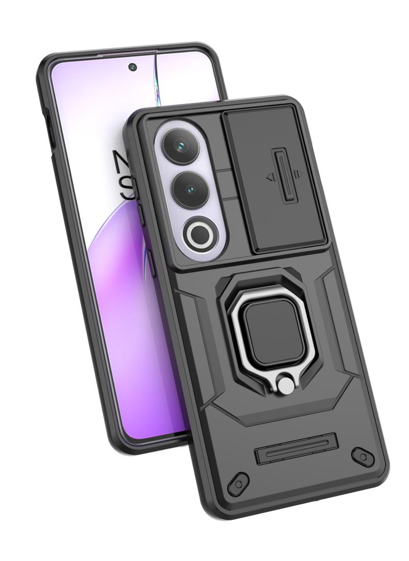 ماركة غير محددة - غطاء OnePlus ACE 3V 5G - مصمم لحماية فائقة، يوفر الغطاء مقاومة للصدمات بمعايير عسكرية، مع درع منزلق لحماية الكاميرا وخصوصيتك، ومسند مدمج لتسهيل مشاهدة المحتوى. متوفر باللون الأسود الكلاسيكي. - Image 1