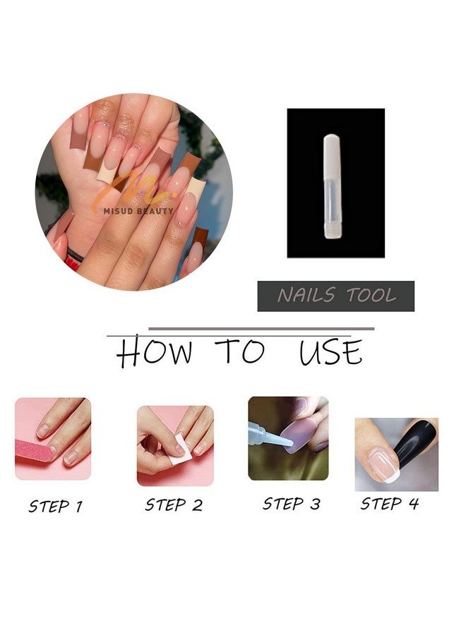 MISUD Fall Press On Nails Long Square Fake Nails Glossy Glue On Nails Brown French Tip Acrylic Nails Squoval Autumn Artificial Nails 3D Rhinestone Stick On False Nails With Design 24 Pcs - Image 5