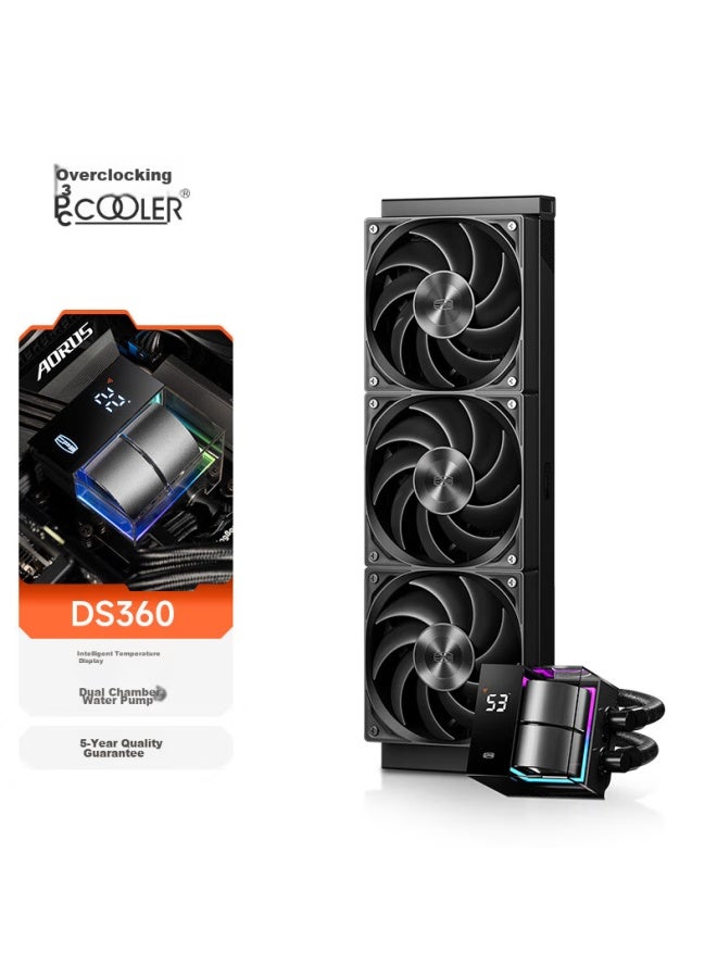 Pccooler Ds360 Black All-in Cpu Liquid Cooler, Temperature Display, Dual-chamber Water Pump, Cnc Aluminum Alloy Pump Housing, Argb Water Block, Supports 1700/am5 - Image 1