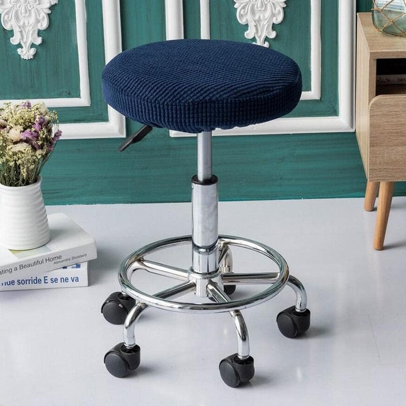 klarako Slip Resistant Round Bar Stool Cover Chair Seat Cushion, Stretchable Fits for 30 38cm / 12 15 Inch Stools  Dark Blue - Image 4