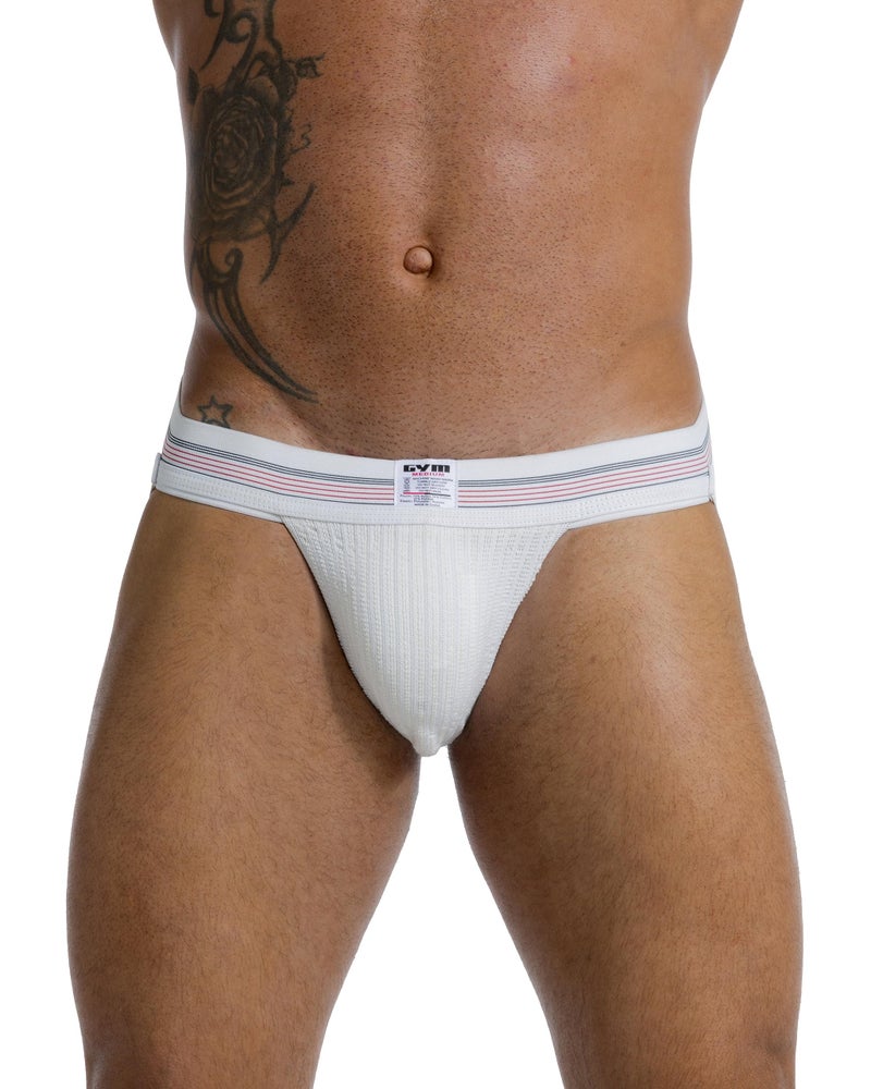 GYM Mens Old School Jockstrap with 2" Waistband (White, Large) - Image 5