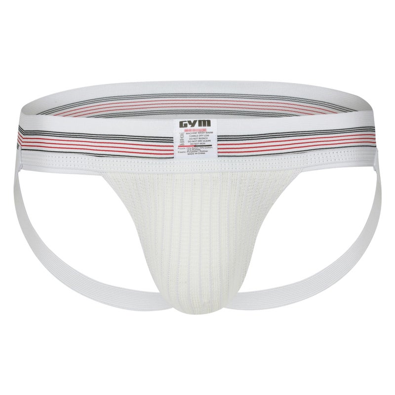 GYM Mens Old School Jockstrap with 2" Waistband (White, Large) - Image 1
