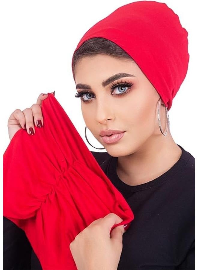 Women's Turban Cotton Turban (2 Pieces) Women Hat Hijab Ladies Turban Women Bonnet Caps Headwear Turban for Women, Red - Image 1
