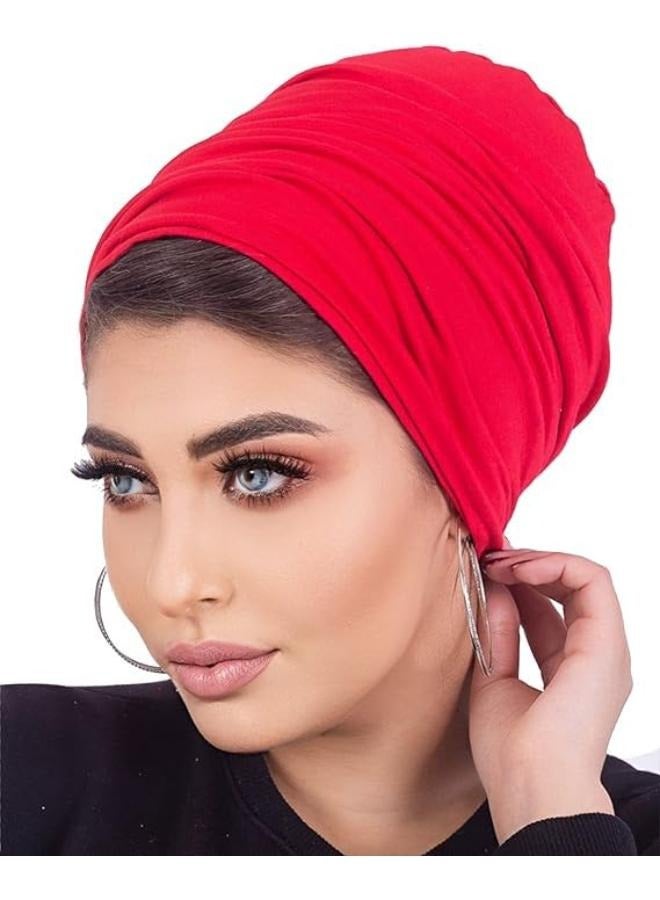 Women's Turban Cotton Turban (2 Pieces) Women Hat Hijab Ladies Turban Women Bonnet Caps Headwear Turban for Women, Red - Image 2