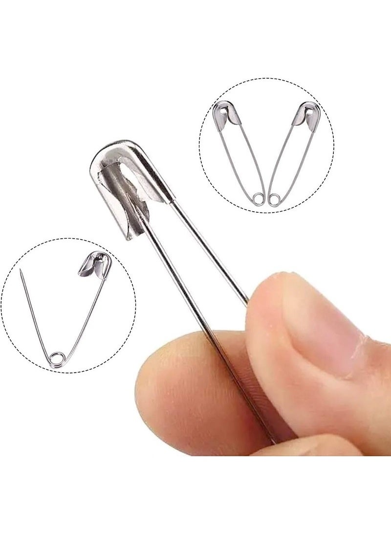 دبابيس أمان شديدة التحمل من الفولاذ المقاوم للصدأ للبطانيات والجيبات والحرف اليدوية المعدنية الكبيرة- فضي - 100 قطعة من 3 مقاسات مختلفة ( 4 سم-3 سم-2سم) - Image 2